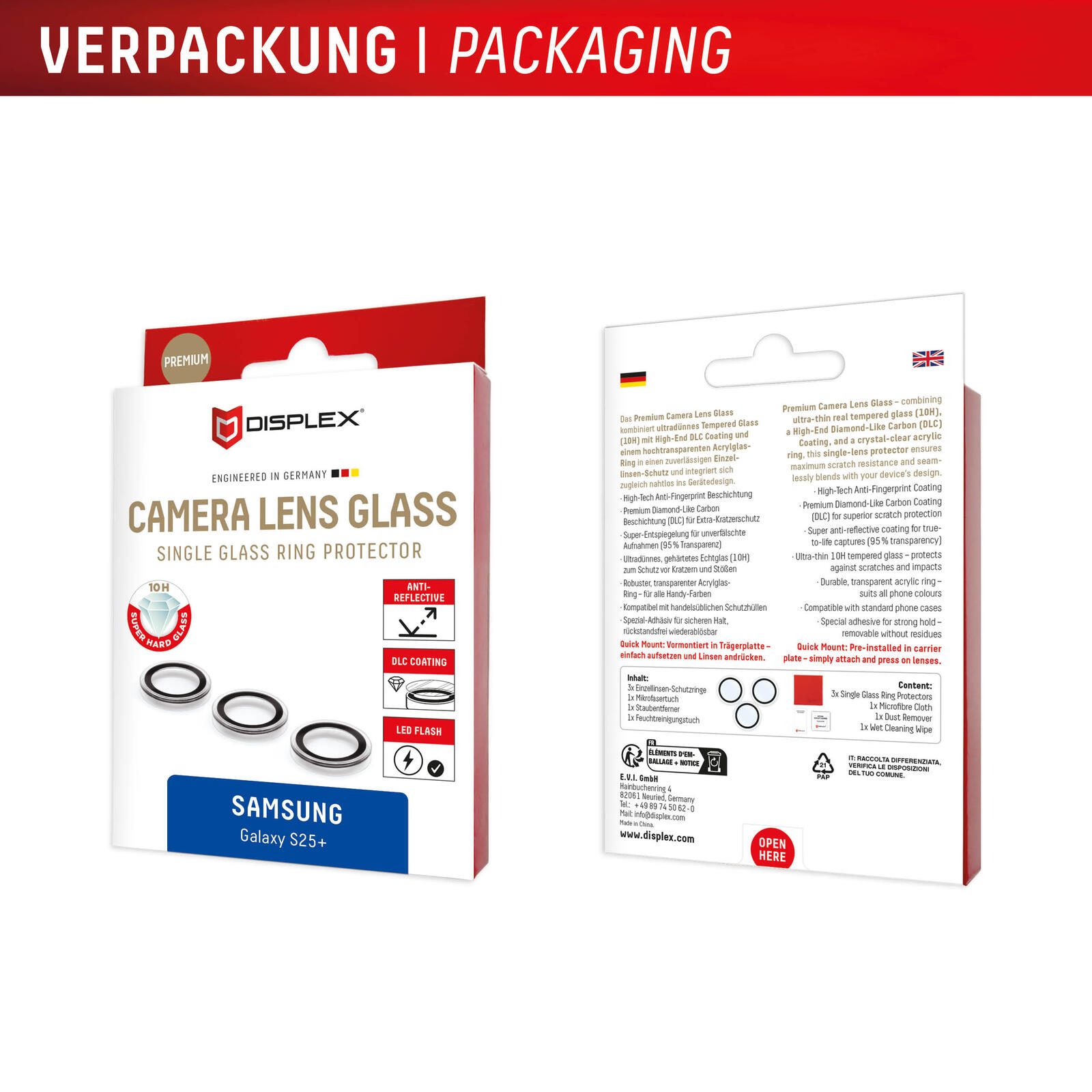 DISPLEX Premium Camera Lens Glass, Samsung Galaxy S25+ Schutzringe