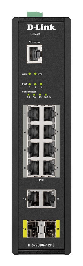 D-Link DIS-200G-12PS, 12-Port Layer2 Smart Managed Gigabit PoE Industrial Switch