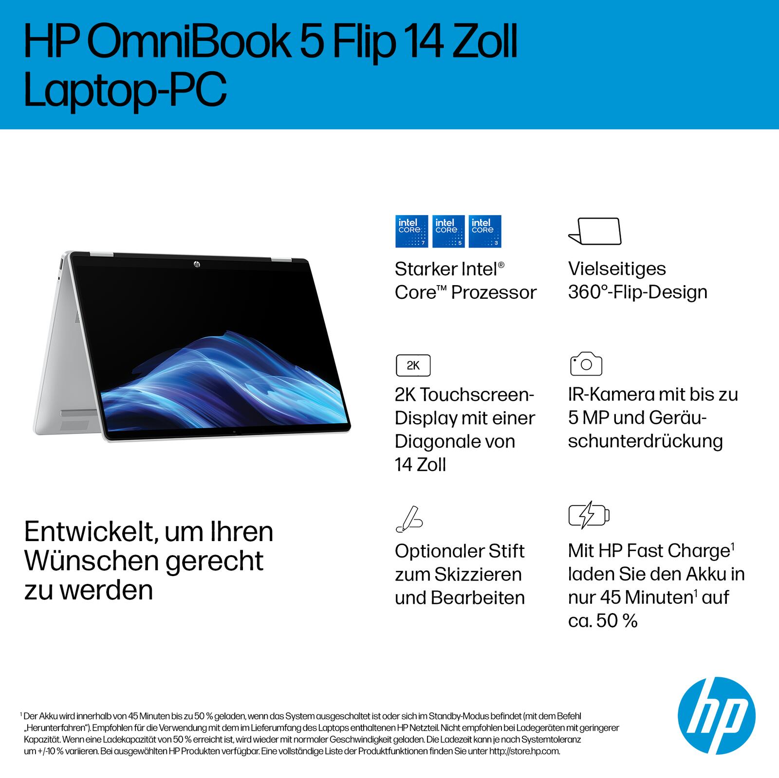 HP OmniBook 5 Flip 14-fp0077ng Intel® Core™ 7 150U Notebook 35,6 cm (14")