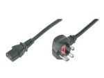 Digitus Netzanschlusskabel, UK Stecker, 90ø gewinkel - C13 St/Bu, 1.8m, H05VV-F3G 0,75qmm, Sicherung 5A, sw