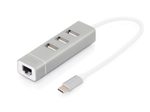 Digitus USB Typ-C™ 3-Port Hub + Fast Ethernet LAN-Adapter