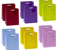 TSI Geschenktüten TRENDFARBEN dunkelrot, lia, grün, hellblau, gelb, rosa 18,0 x 23,0 cm, 12 St.