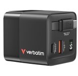 verbatim 65W USB-A, USB-C GaN Ladegerät mit einziehbarem Kabel, schwarz