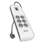 Belkin 6fach-Steckdosenleiste mit Überspannungsschutz, 2-m-Kabel und USB-A-Anschlüssen