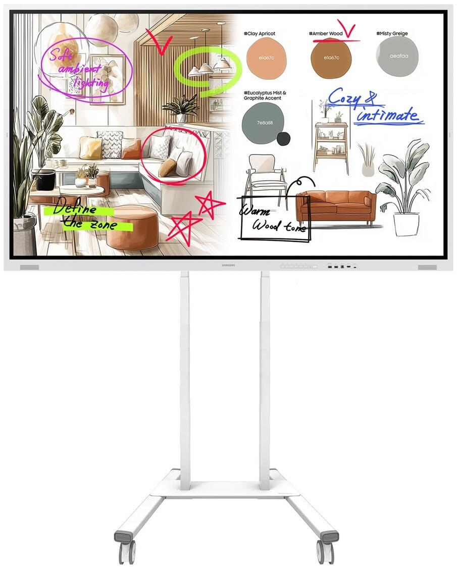 Samsung Flip WM75FX Flipchart 189 cm 75 Zoll inkl. Neomounts FL55-875WH1 MOVE Lift elektrisch höhenverstellbarer Rollwagen video preview